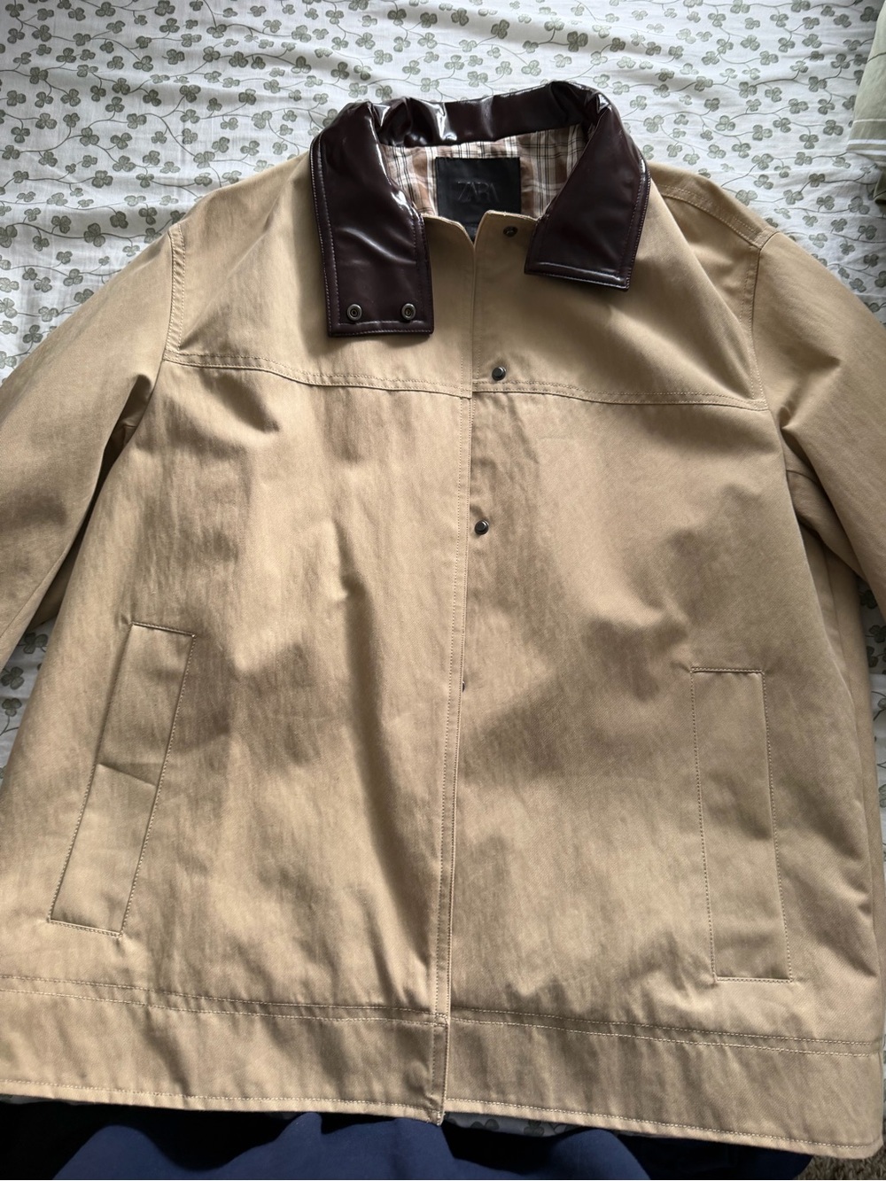 Zara Tan Lightweight Jacket with Dark Brown Collar